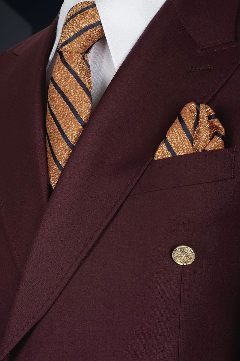 Burgundy Wool Double-Breasted Peak Lapel Suit (2-Piece) - Image 3