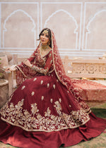 Burgundy Zardozi Net Silk Bridal Pishwas (3-Piece) - Image 3