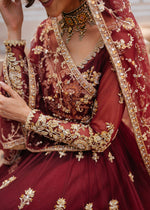 Burgundy Zardozi Net Silk Bridal Pishwas (3-Piece) - Image 4