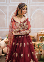 Burgundy Zardozi Net Silk Bridal Pishwas (3-Piece) - Image 5