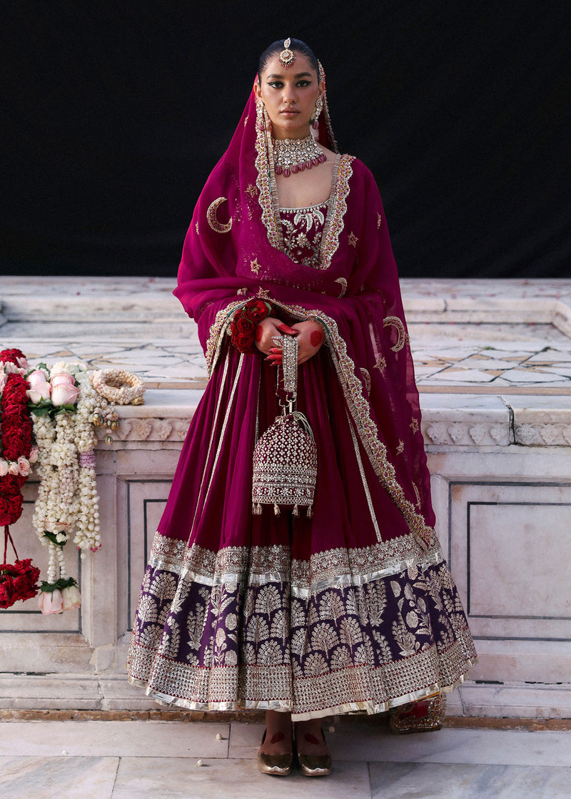 Deep Berry Embroidered Chanderi Pishwas Dress (3-Piece) - Image 1