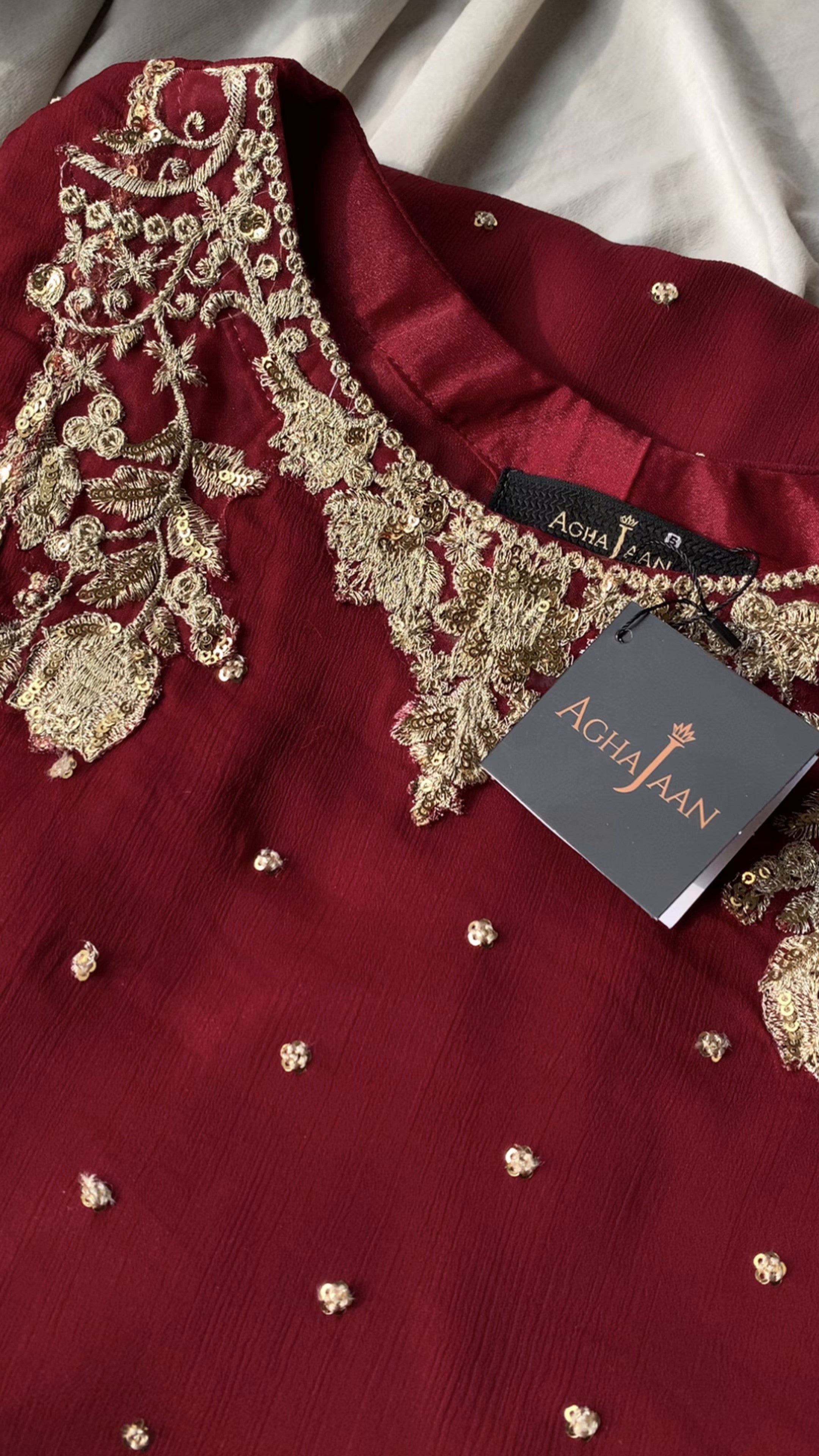 Maroon Sequin Embroidered Chiffon Pishwas (3-Piece) - Image 15