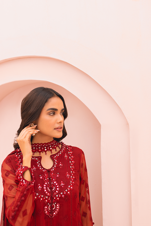 Pakistani Maroon Embroidered Chiffon Pishwas (1-Pc) - Image 3