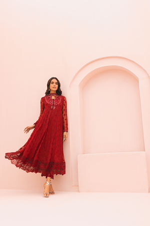 Pakistani Maroon Embroidered Chiffon Pishwas (1-Pc) - Image 4