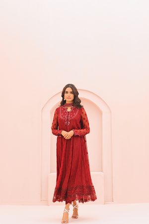 Pakistani Maroon Embroidered Chiffon Pishwas (1-Pc) - Image 6