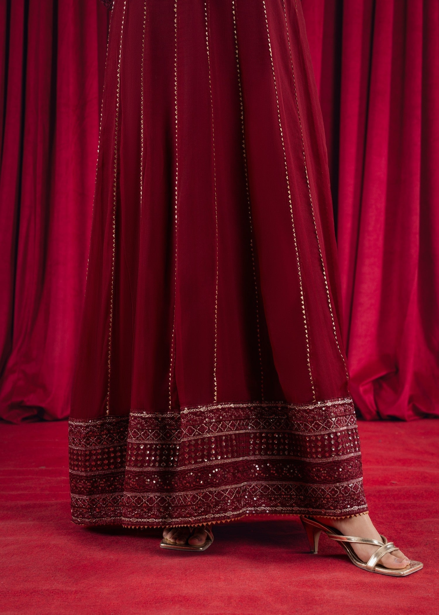 Maroon Embroidered Chiffon Pishwas Dress (3-Piece) - Image 8
