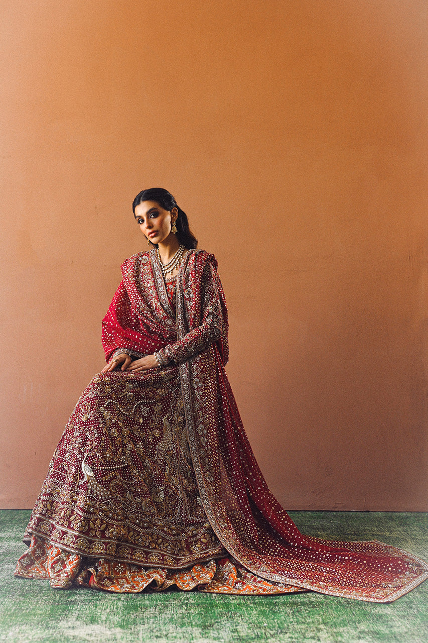 Pakistani Wine & Crimson Zardozi Cotton Net Pishwas (3-Piece) - Image 14