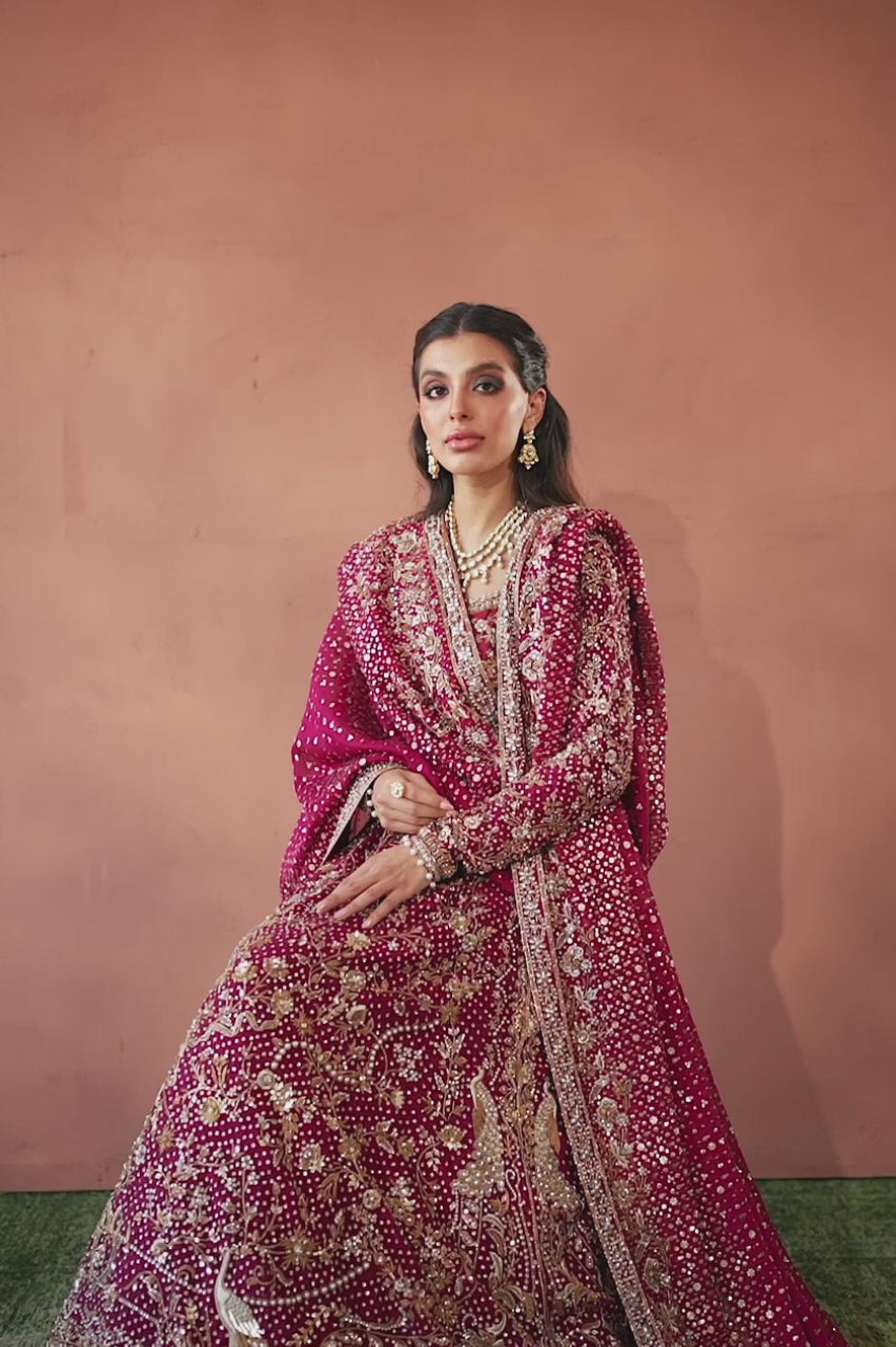 Pakistani Wine & Crimson Zardozi Cotton Net Pishwas (3-Piece) - Image 17