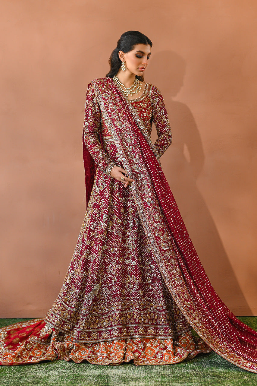 Pakistani Wine & Crimson Zardozi Cotton Net Pishwas (3-Piece) - Image 3