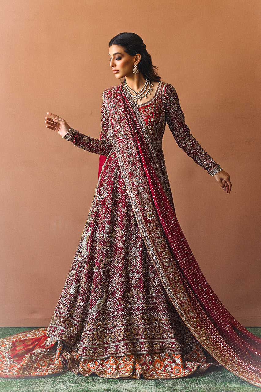 Pakistani Wine & Crimson Zardozi Cotton Net Pishwas (3-Piece) - Image 4