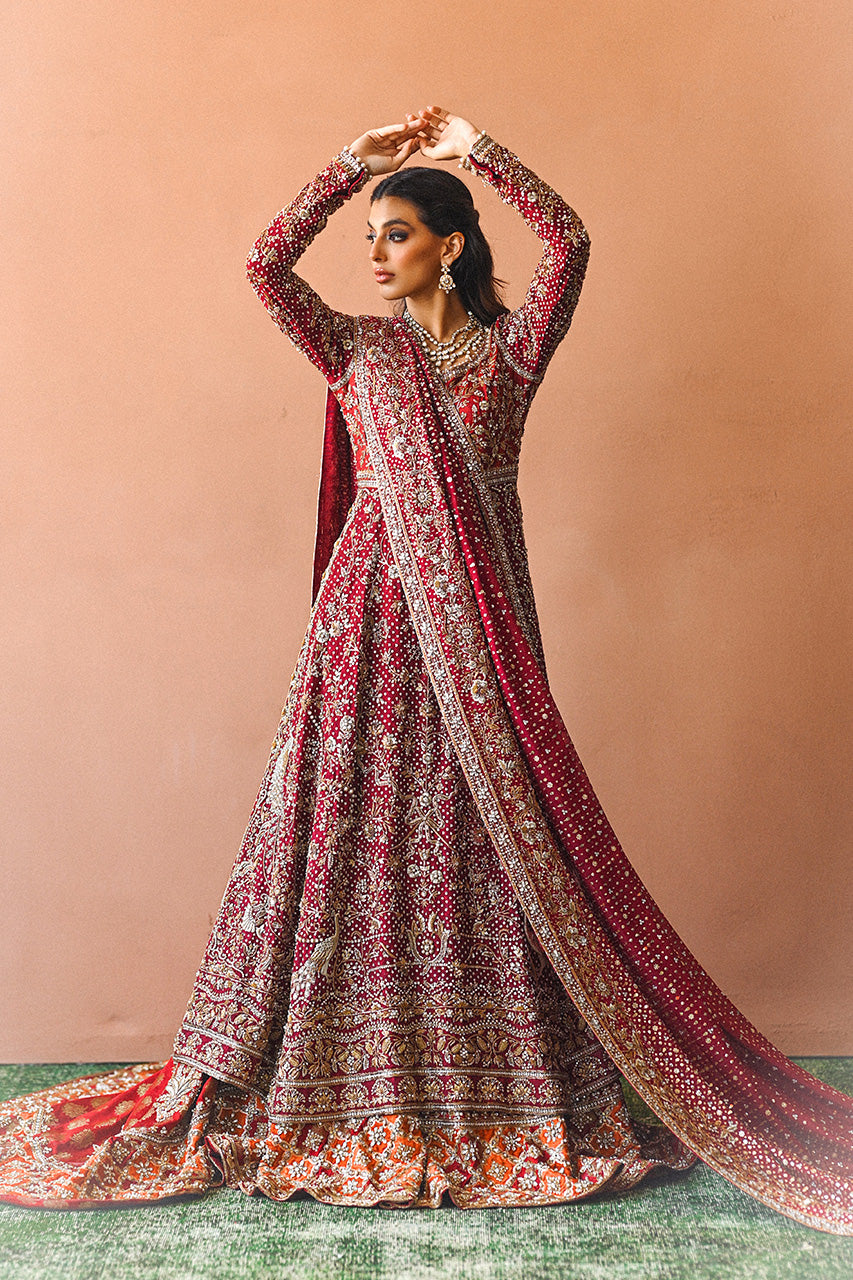 Pakistani Wine & Crimson Zardozi Cotton Net Pishwas (3-Piece) - Image 5