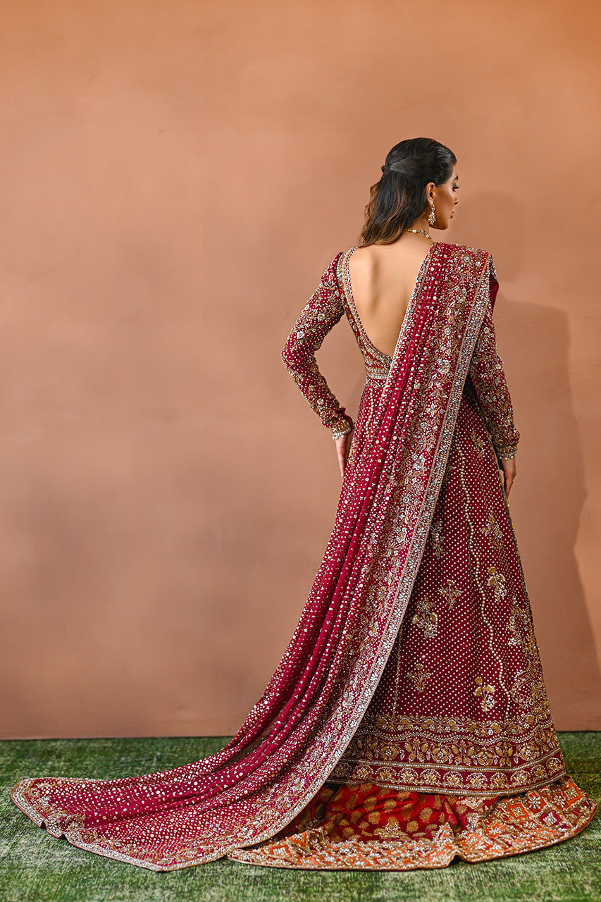 Pakistani Wine & Crimson Zardozi Cotton Net Pishwas (3-Piece) - Image 6