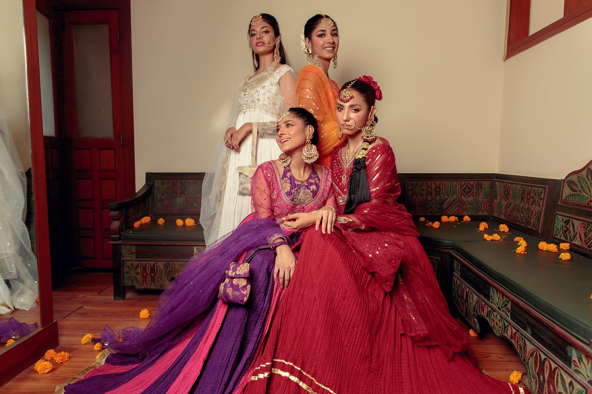 Maroon Zari Embroidered Cotton Silk Pishwas (3-Piece) - Image 16