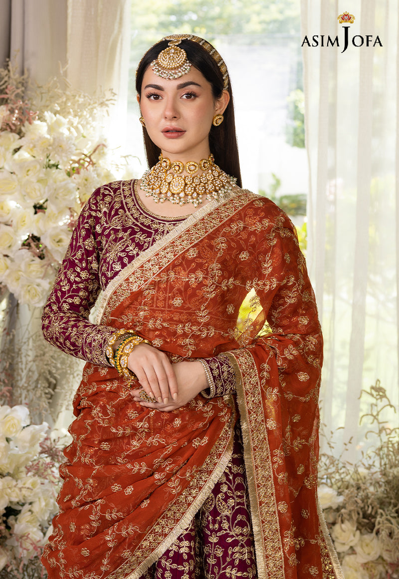 Pakistani Maroon Zari & Sequins Cotton Silk Pishwas (3-Piece) - Image 3