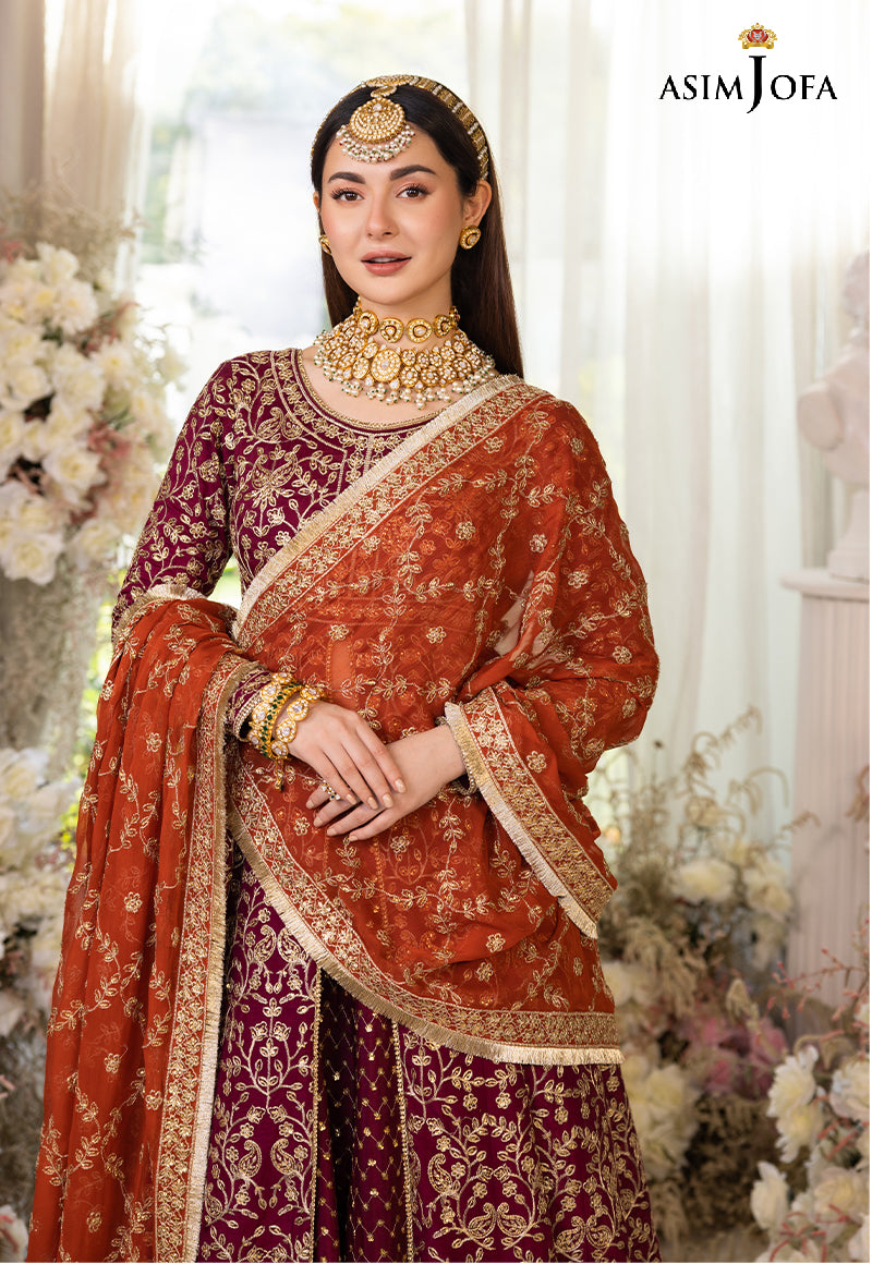 Pakistani Maroon Zari & Sequins Cotton Silk Pishwas (3-Piece) - Image 8