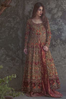 Pakistani Deep Maroon Zardozi Lame Silk Pishwas (2-Piece) - Image 3