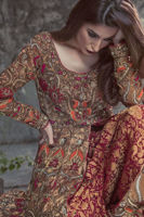 Pakistani Deep Maroon Zardozi Lame Silk Pishwas (2-Piece) - Image 4