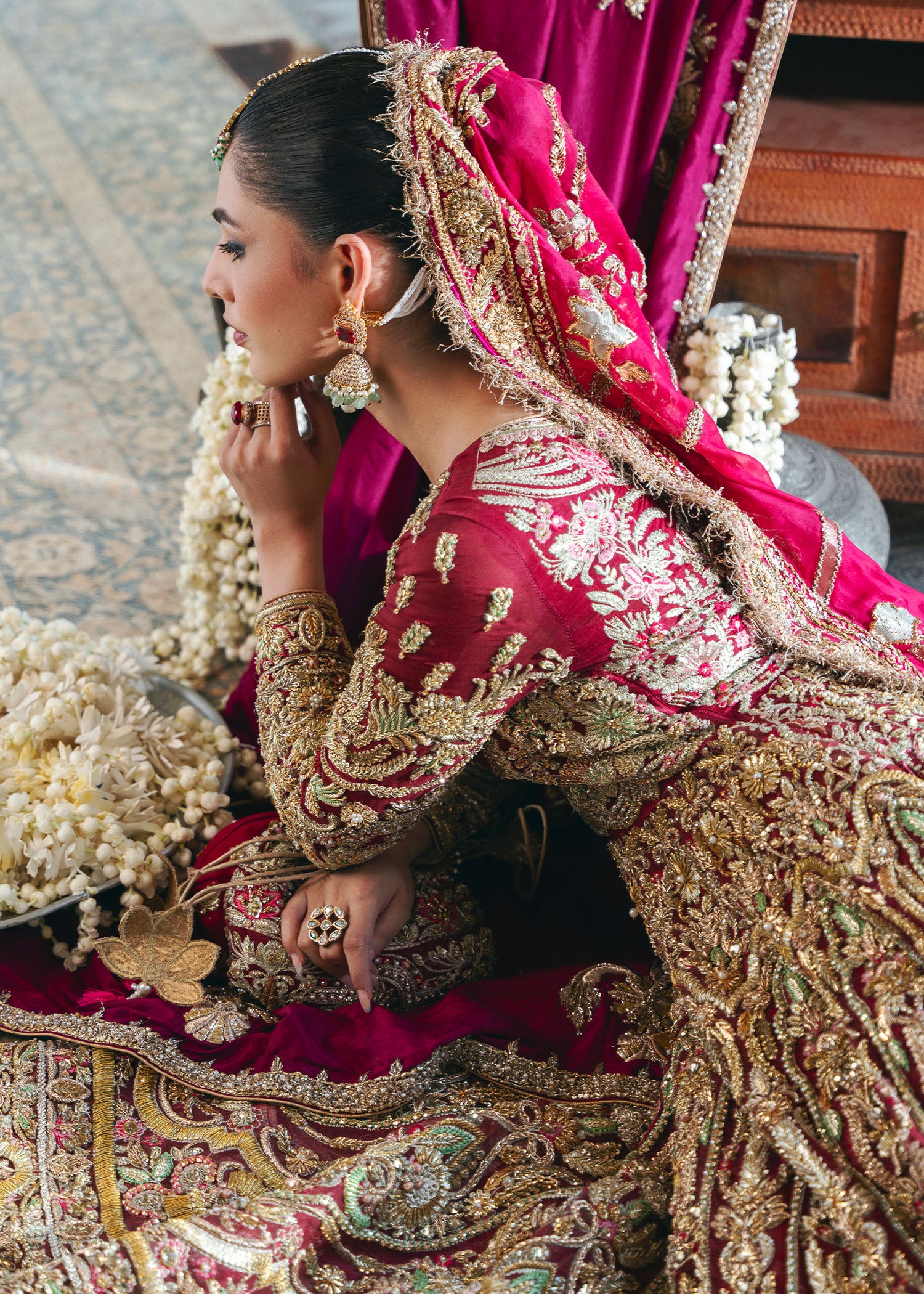 Maroon Hand-Embroidered Organza Pishwas (3-Piece) - Image 7