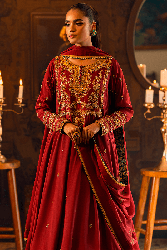 Maroon Zardozi PK Raw Silk Pishwas (3-Piece) - Image 5