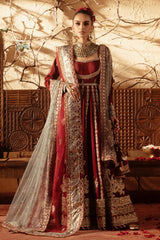 Pakistani Deep Maroon Embroidered Raw Silk Pishwas (3-Piece) - Image 2