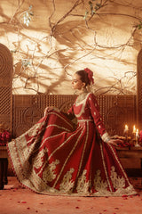 Pakistani Deep Maroon Embroidered Raw Silk Pishwas (3-Piece) - Image 6