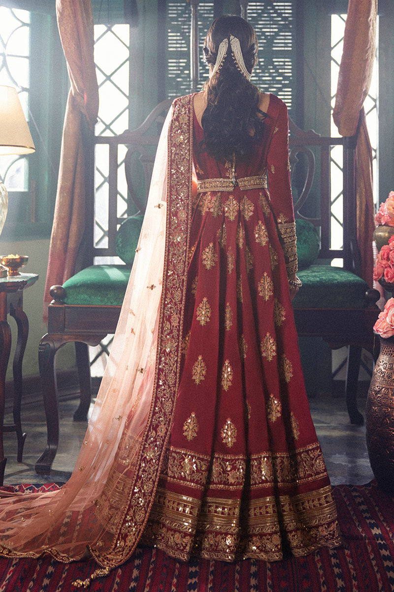 Pakistani Maroon Hand-Embellished Raw Silk Pishwas (2-Piece) - Image 5