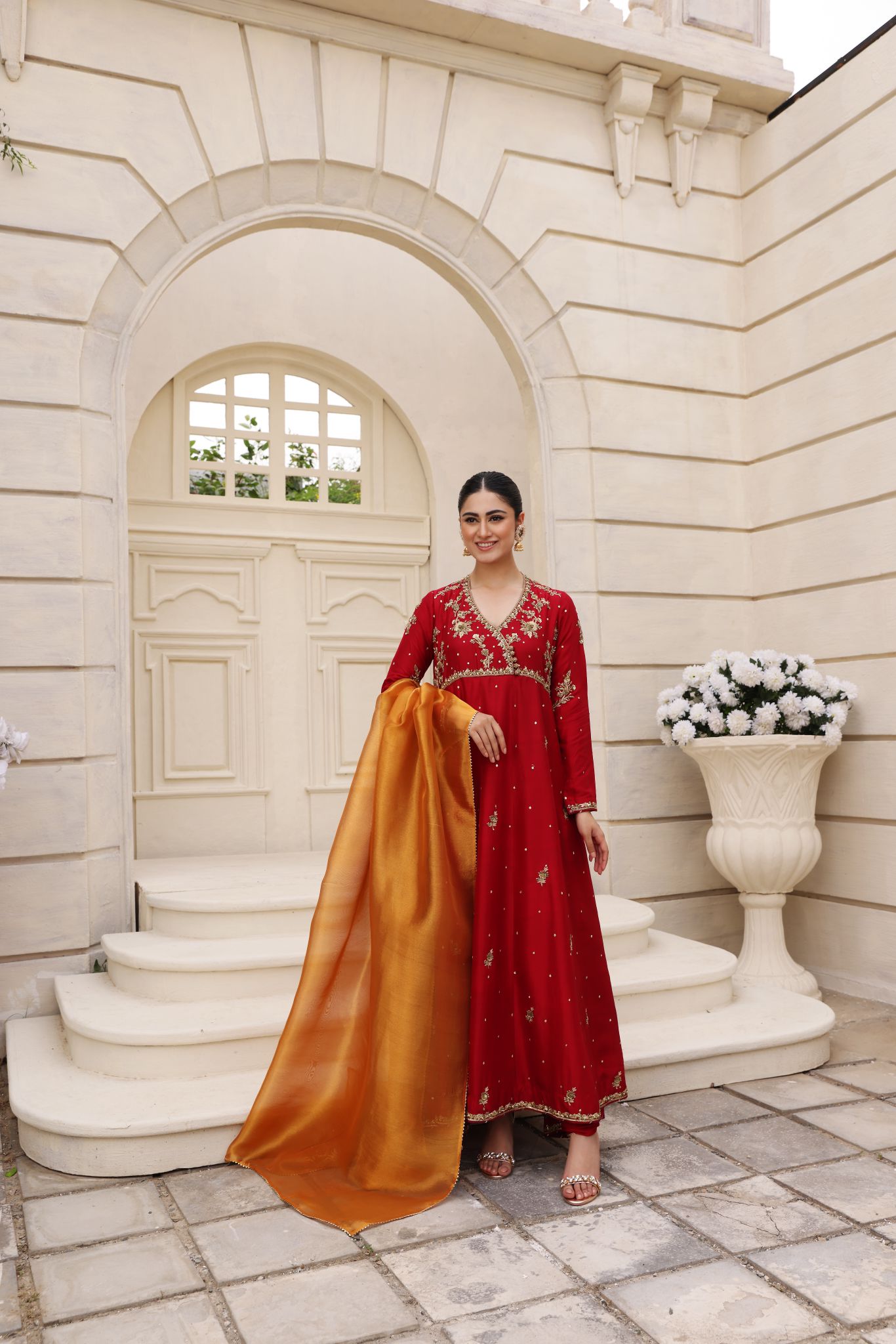 Maroon Zardozi Pure Raw Silk Pishwas (3-Piece) - Image 1