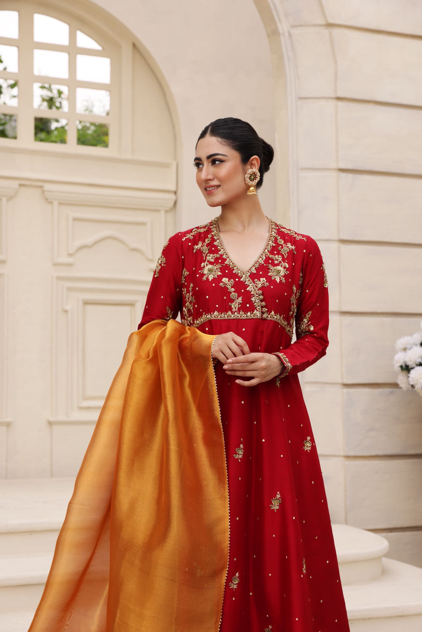 Maroon Zardozi Pure Raw Silk Pishwas (3-Piece) - Image 3