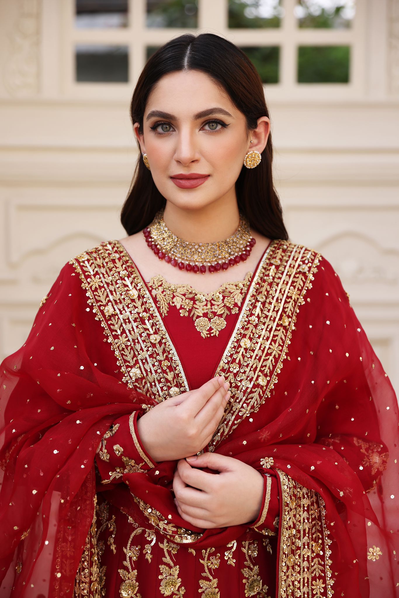 Deep Maroon Zardozi Raw Silk Pishwas (3-Piece) - Image 2