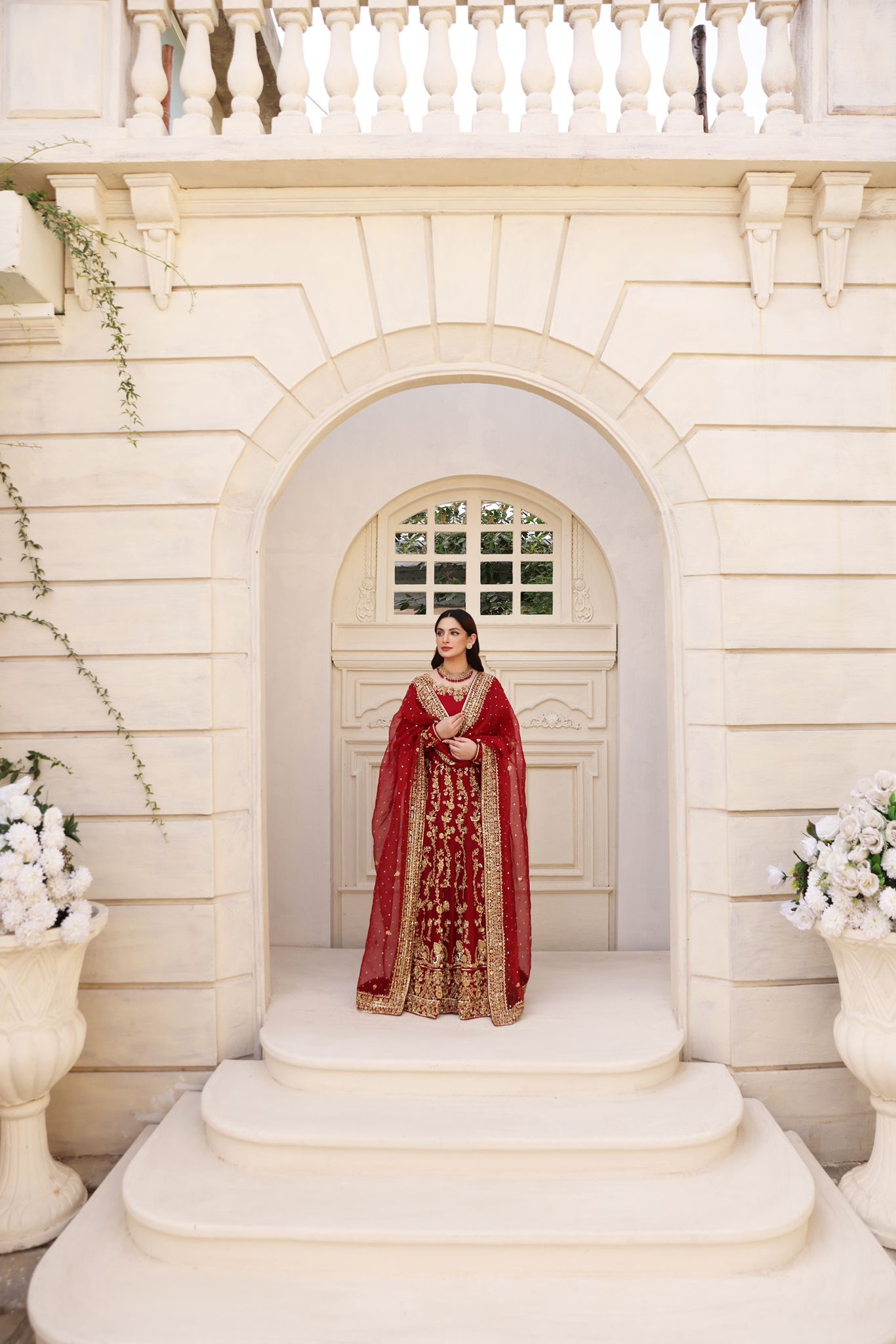 Deep Maroon Zardozi Raw Silk Pishwas (3-Piece) - Image 3