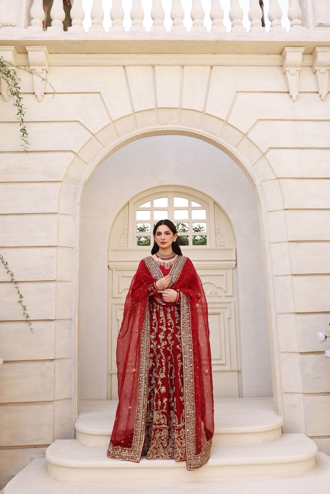 Deep Maroon Zardozi Raw Silk Pishwas (3-Piece) - Image 4