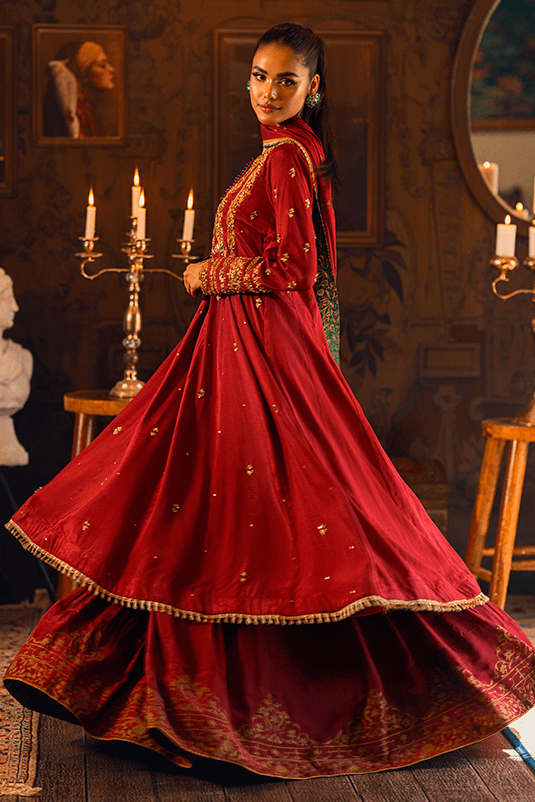 Maroon Zardozi PK Raw Silk Pishwas (3-Piece) - Image 4
