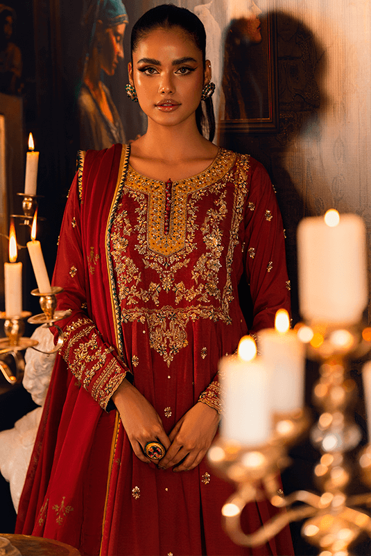 Maroon Zardozi PK Raw Silk Pishwas (3-Piece) - Image 7