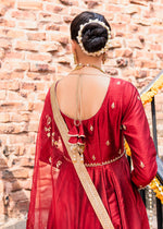 Pakistani Maroon Handcrafted Korean Rawsilk Pishwas (3-Piece) - Image 3