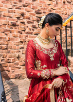 Pakistani Maroon Handcrafted Korean Rawsilk Pishwas (3-Piece) - Image 4