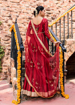 Pakistani Maroon Handcrafted Korean Rawsilk Pishwas (3-Piece) - Image 5