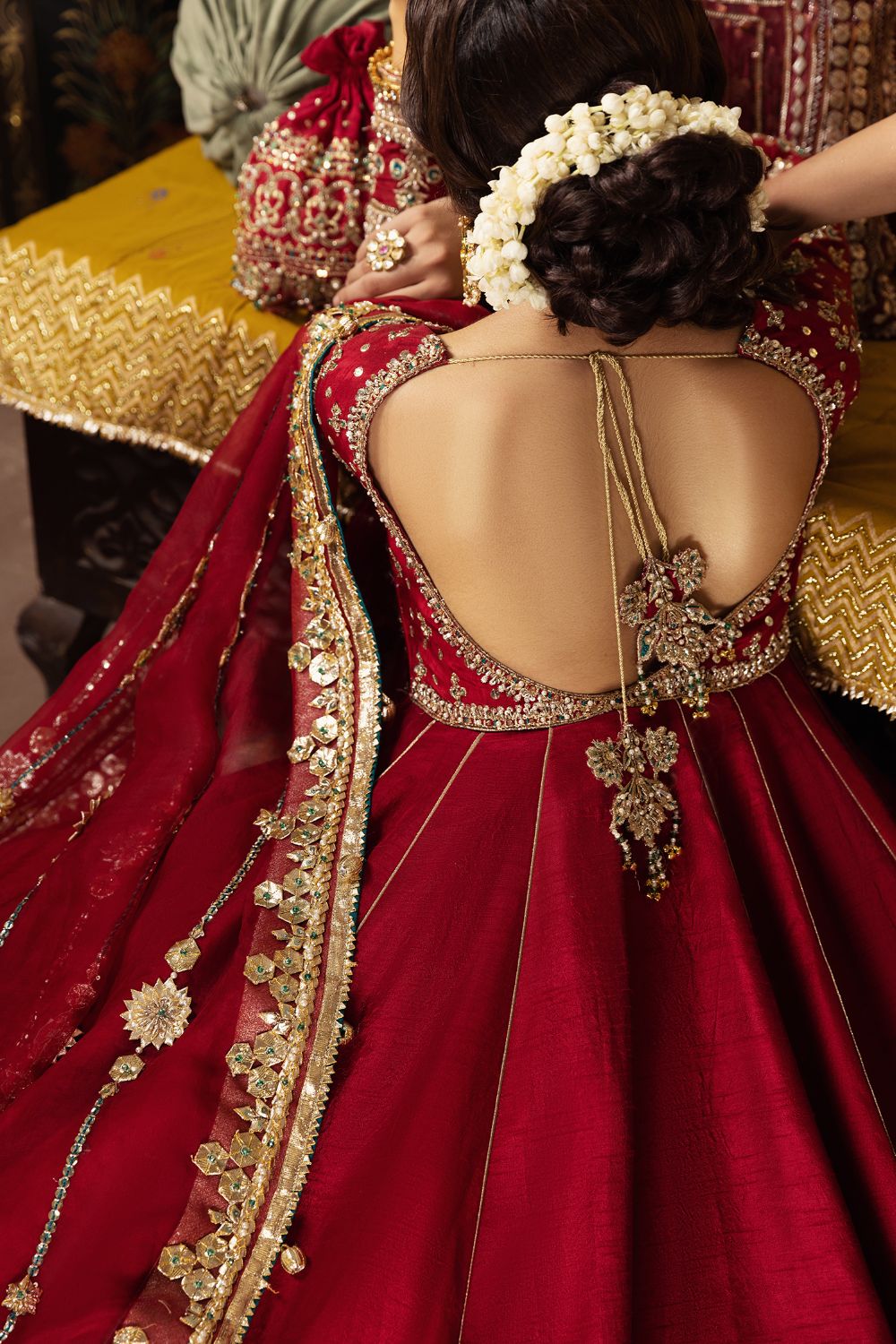 Maroon Embroidered Silk Pishwas Dress (3-Piece) - Image 4