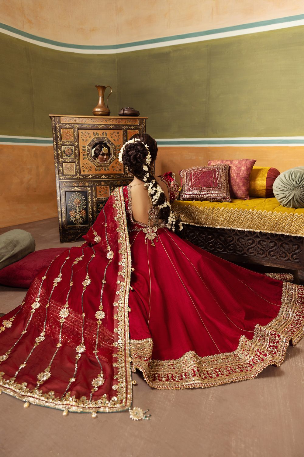 Maroon Embroidered Silk Pishwas Dress (3-Piece) - Image 5