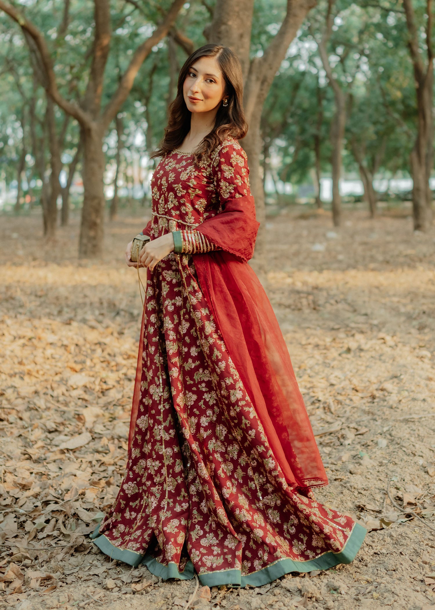 Maroon Screen Printed Thai Silk Pishwas (2-Piece) - Image 3