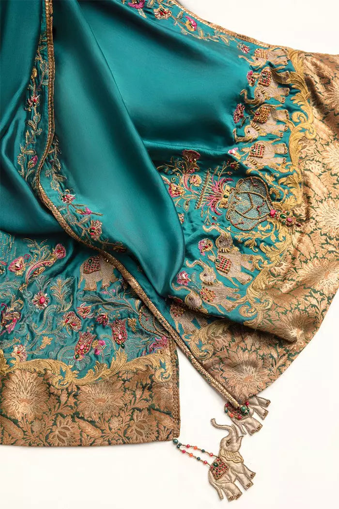 Pakistani Maroon Zardozi Velvet Pishwas Dress (3-Piece) - Image 5