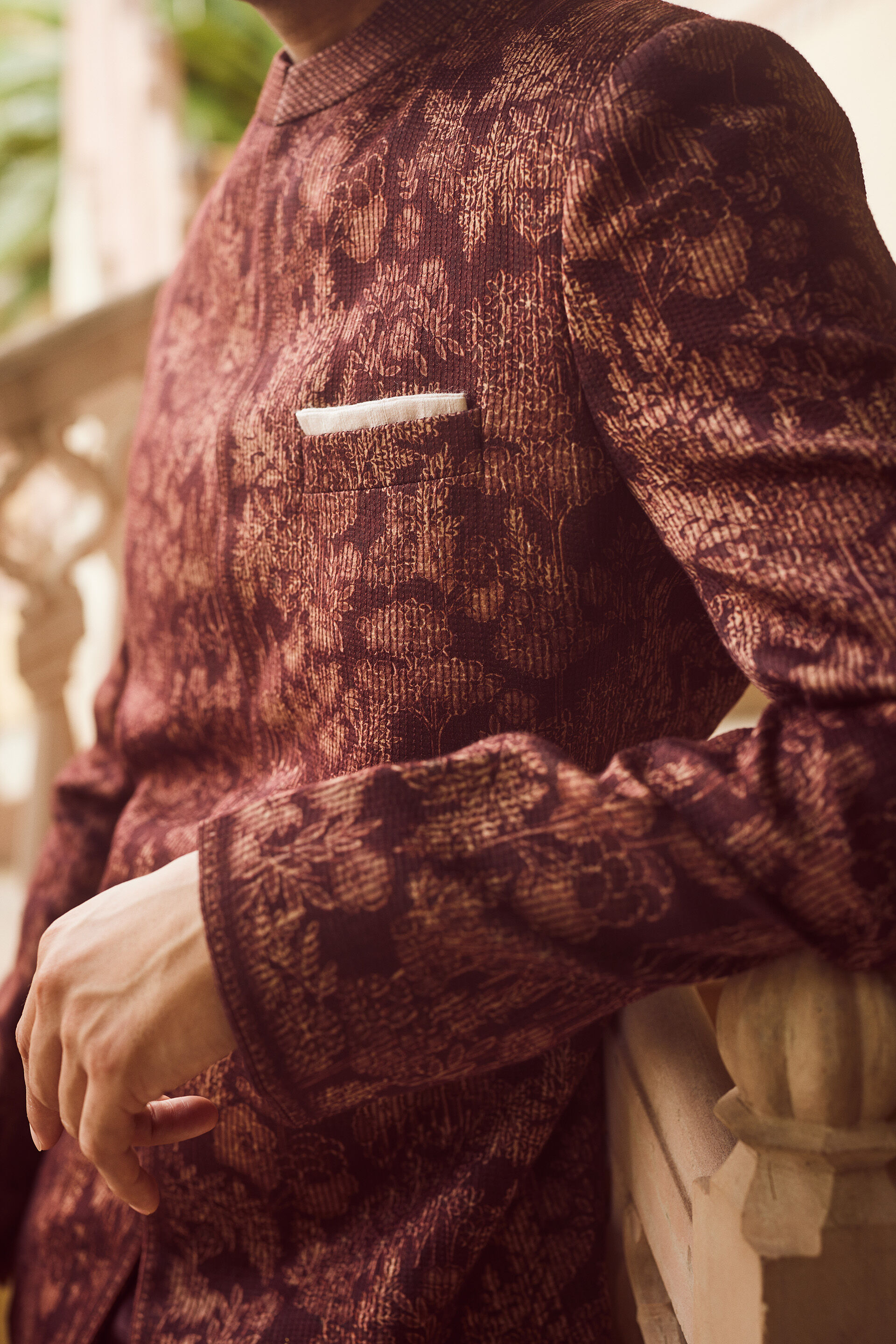 Maroon Jacquard Bandhgala Prince Coat (2-Piece) - Image 2