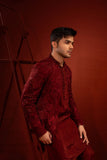 Maroon Embroidered Organza Prince Coat (3-Piece) - Image 4