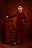 Maroon Embroidered Organza Prince Coat (3-Piece) - Image 5