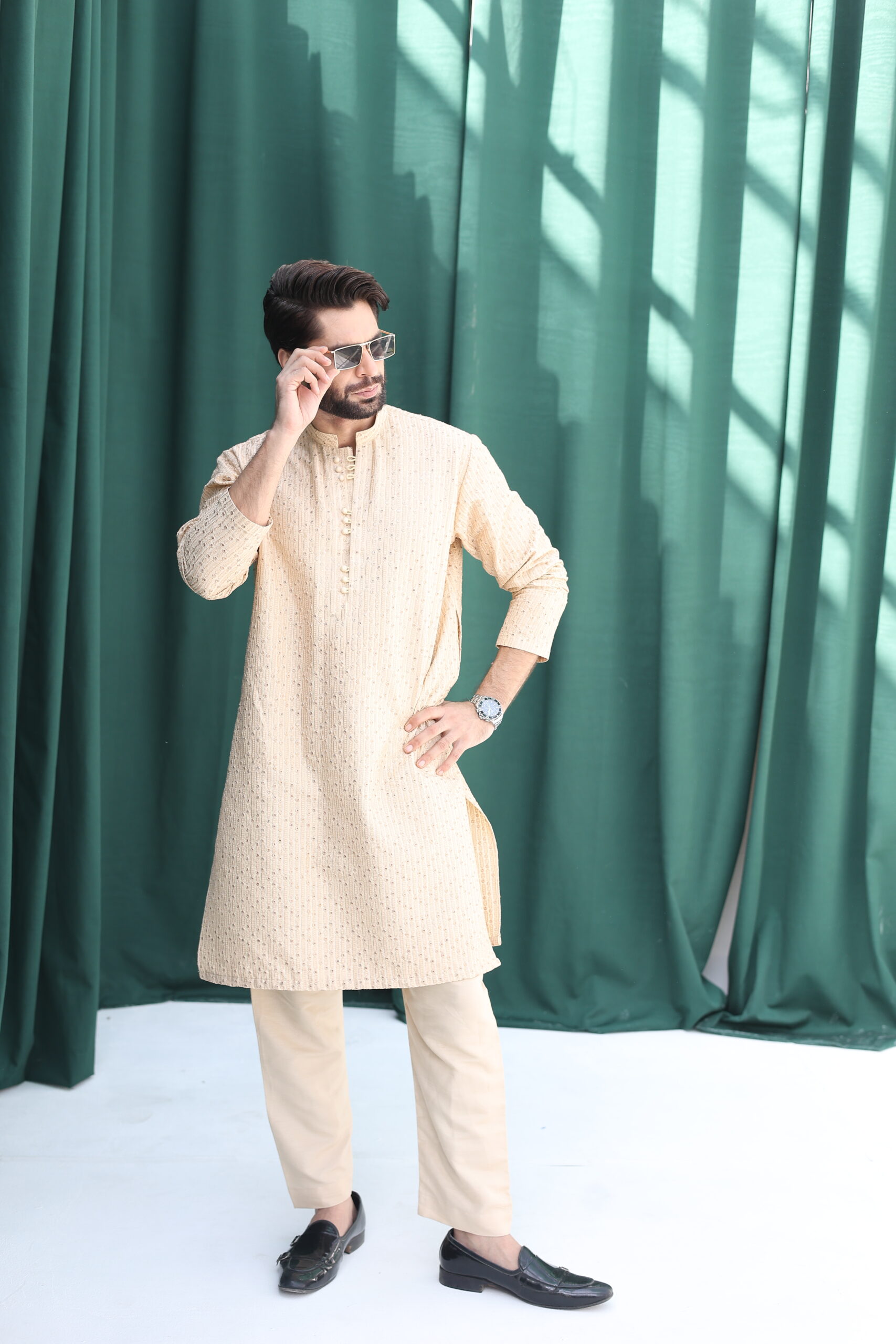 Maroon Embroidered Raw Silk Prince Coat (3-Piece) - Image 4