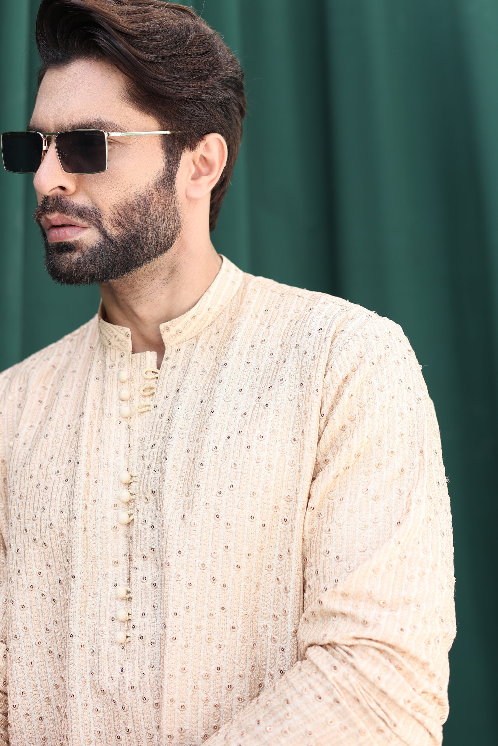 Maroon Embroidered Raw Silk Prince Coat (3-Piece) - Image 7