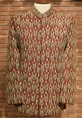 Maroon Embroidered Raw Silk Prince Coat (1-Pc) - Image 2