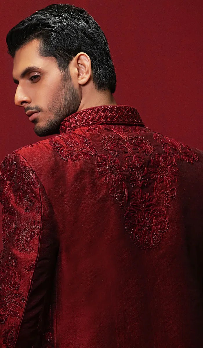 Mahogany Embroidered Silk-Blend Prince Coat (3-Piece) - Image 1