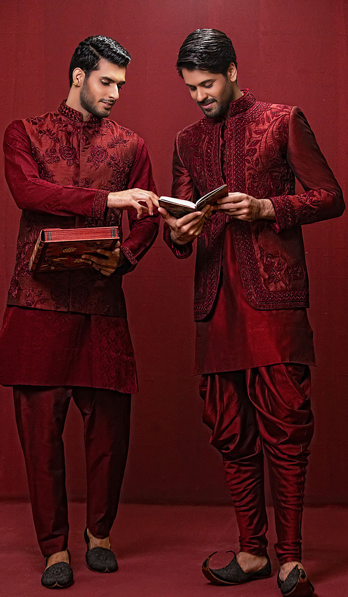 Mahogany Embroidered Silk-Blend Prince Coat (3-Piece) - Image 1