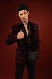 Maroon Embroidered Velvet Prince Coat (2-Piece) - Image 4