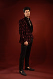 Maroon Embroidered Velvet Prince Coat (2-Piece) - Image 6